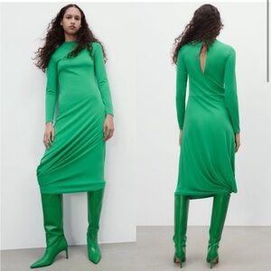 Zara Cutout Flowy Drape Bodycon Midi Dress Party Chic